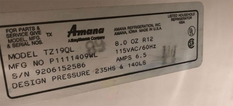 Find the Model Number of Your Amana Refrigerator