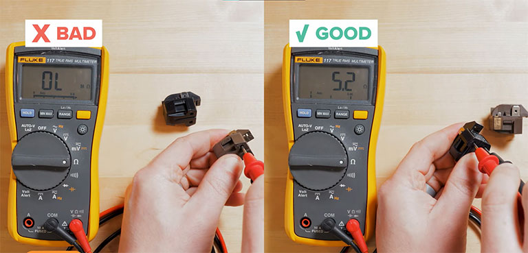 Multimeter Readings on Good and Bad Compressor Relay